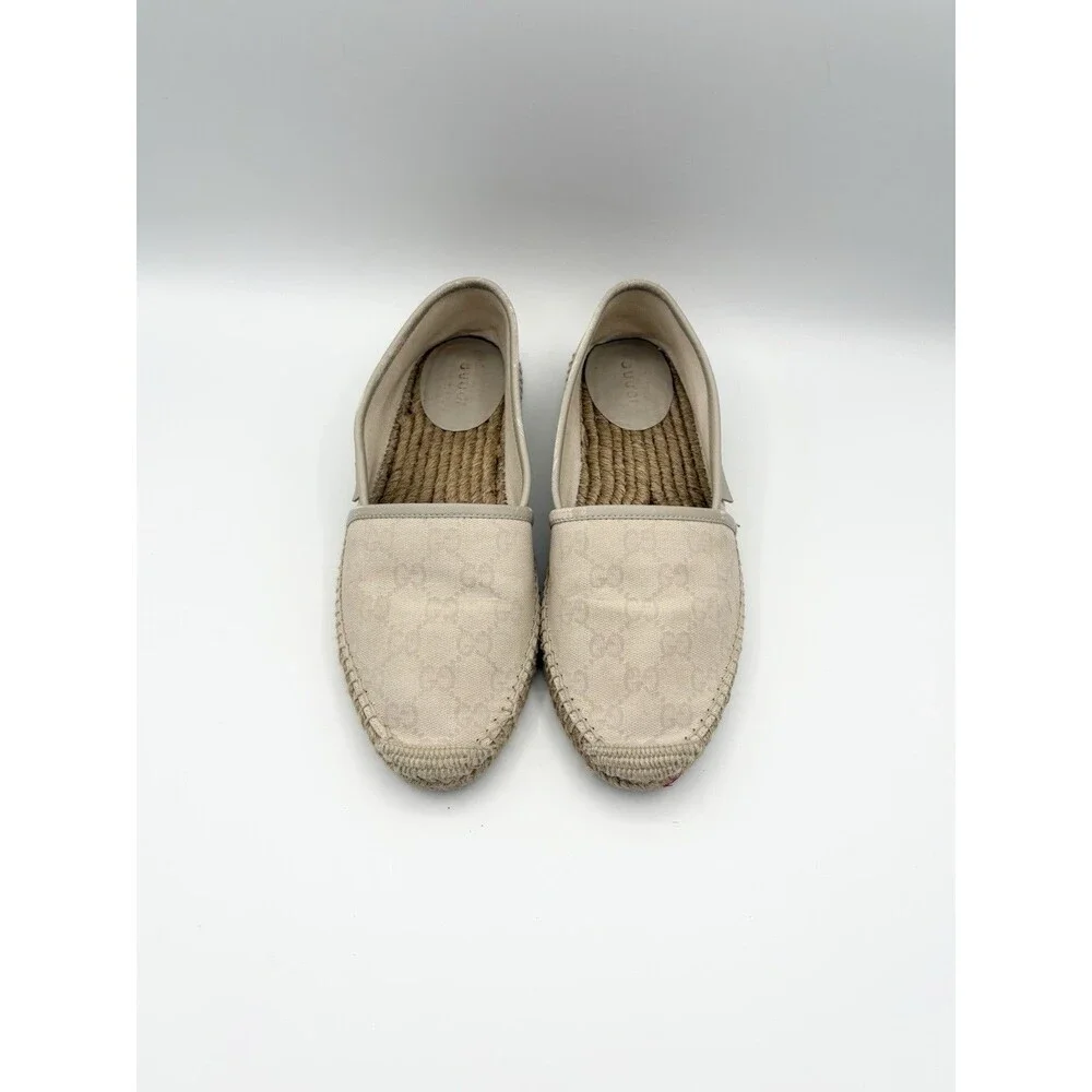 Gucci Off White/Cream GG Canvas and Leather Slip On Espadrille Flats EU 37.5